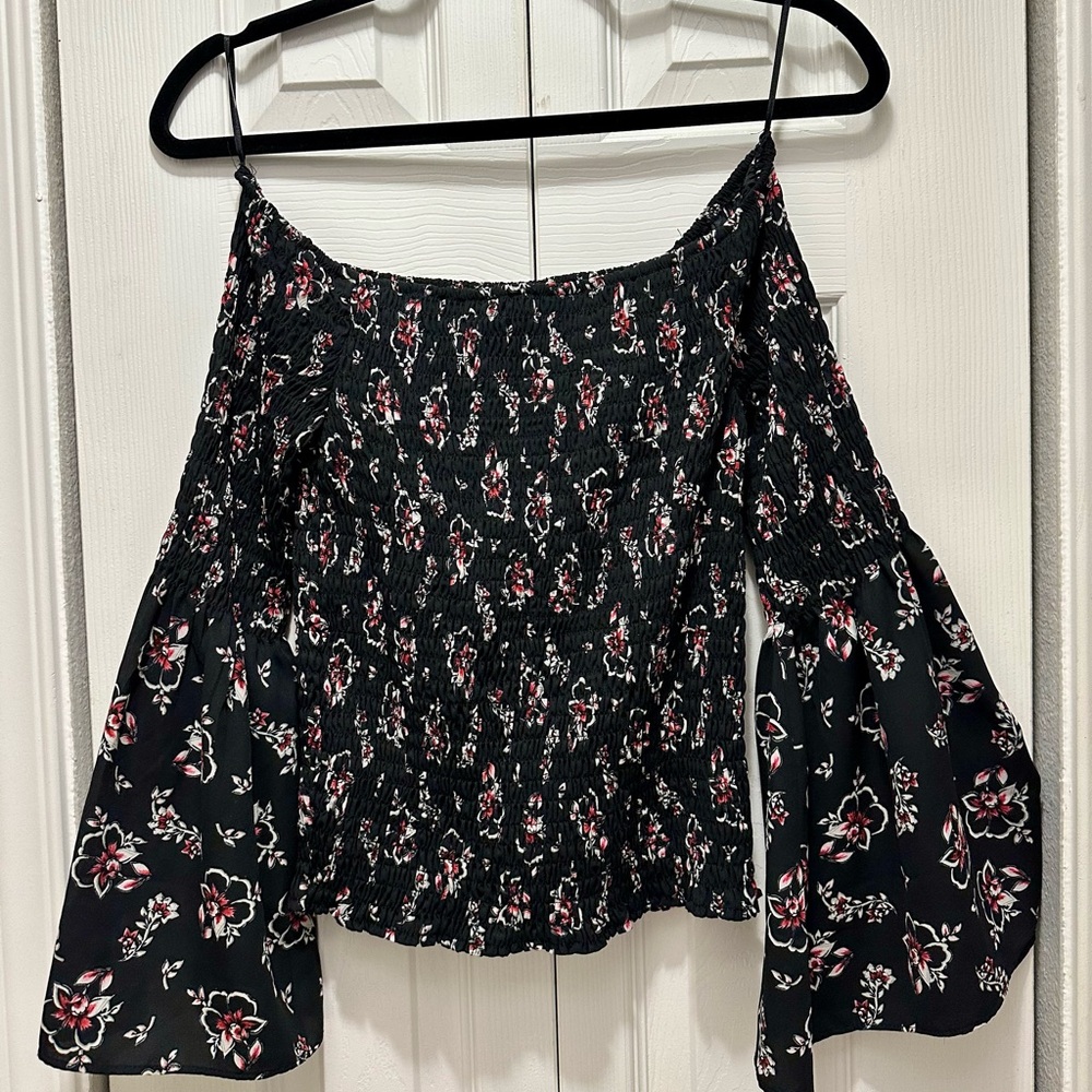 Express Black Floral Off-Shoulder Blouse - Picture 1 of 4